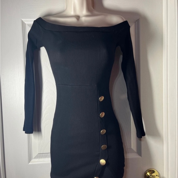 Fashion Nova Black Off-Shoulder Dress with Gold Accents - Picture 1 of 2
